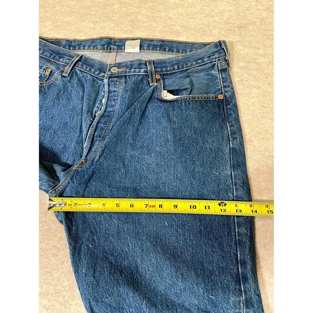Levis 501 Original Fit Jeans Mens 42x32 Blue Denim Cotton Straight Leg High Rise